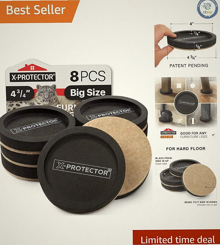 8 Durable Felt Sliders for Easy Moving of Heavy Furniture on Hard Floors