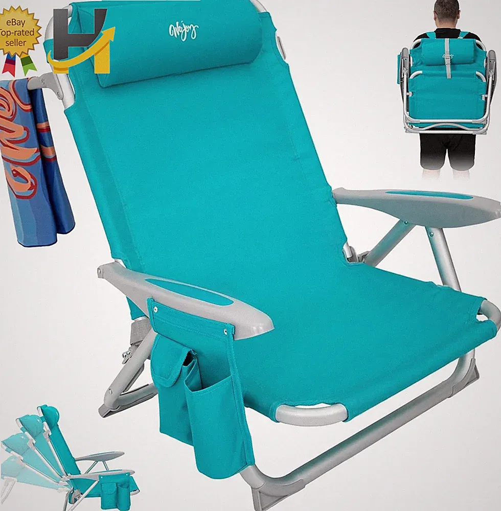 Beach Chair Reclining Adjustable Position Lay Flat Folding with Backpack Straps