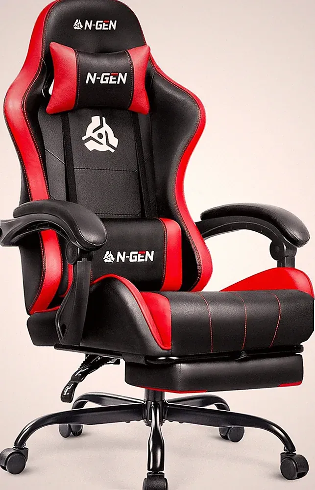 Ergonomic Gaming Chair with Footrest & Lumbar Support - Red High Back Recliner