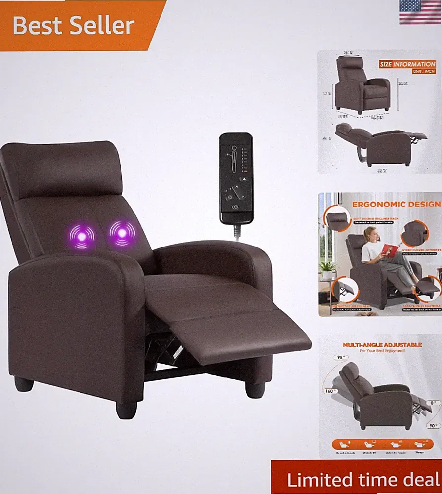 Ergonomic Recliner Chair with Massage, Padded Seat & Easy Assembly - Indoor Cozy