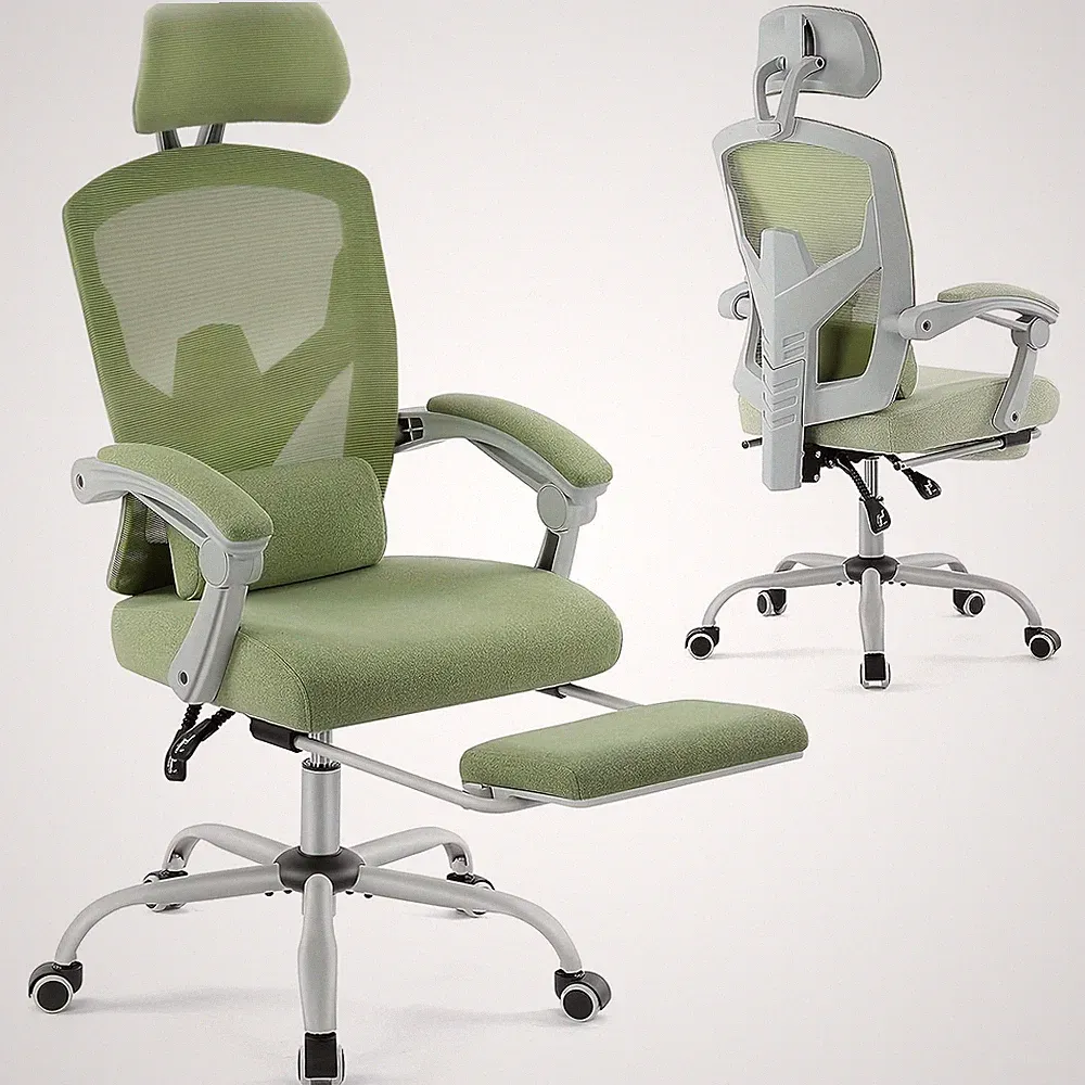 Executive Mesh Office Chair. High-back, reclining, swiveling. With footrest