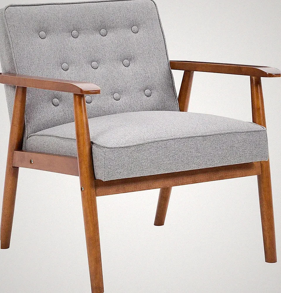 Modern Solid Wood Accent Chair with Fabric Upholstery - Grey Lounge Chair