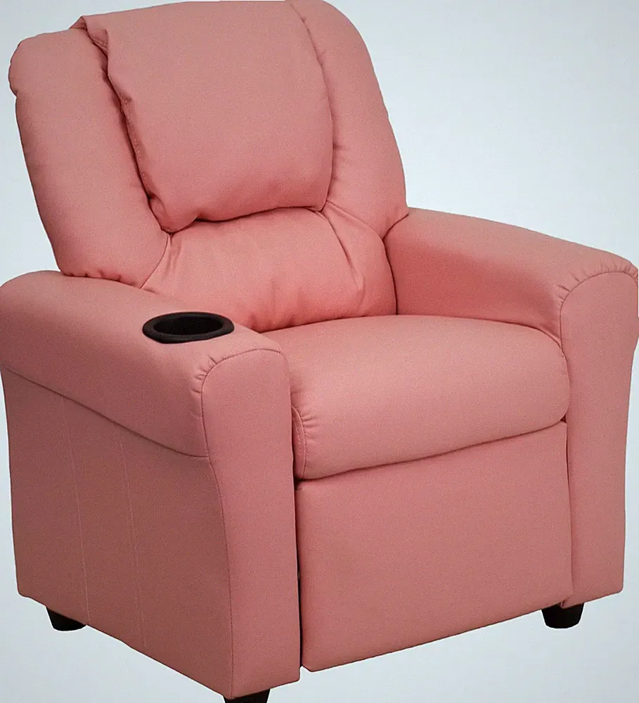 Pink Kids Recliner Chair with Cup Holder & Safety Recline, Supports 90 lbs