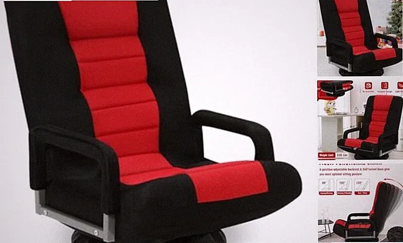 Swivel Floor Gaming Chair w/Armrests,Folding Video Reclining Sofa w/6 1 Red